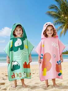 1 chiếc áo choàng tắm có mũ hình hoạt hình cho bé, áo choàng đi biển cho trẻ em, áo choàng che phủ bãi biển bằng sợi siêu mềm mại, nhiều màu sắc, nhanh khô và thấm hút tốt, khăn tắm tiện lợi khi thay đồ, có thể giặt máy, không phai màu và không bị rụng lông. - 1 chiếc áo choàng tắm hoạt hình cho bé - Xem 2