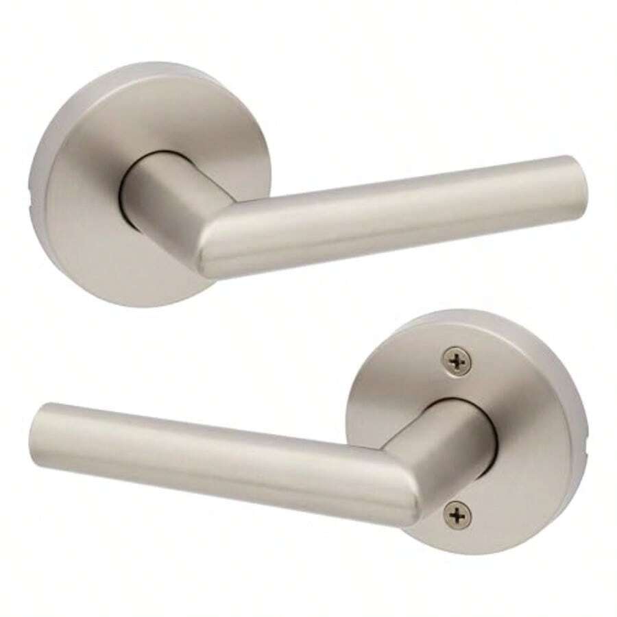 Kwikset Milan - Manija de puerta de paso interior palanca para puertas de clóset y pasillo palanca reversible sin bloqueo níquel satinado - Nquel satinado - Ver 1