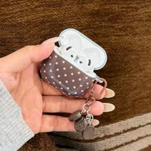 Simple Solid Brown Polka Dot With Coffee Bean Charm Earphone Case Compatible With AirPods Pro 3, New Pro 2, Cute 4 Minimalist 3, Personalized 1/2 Protective Case For Women - Brown - View 5