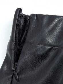 UREREM 女士性感优雅黑色涤纶（PU）不对称褶皱紧身迷你裙 春季 - 黑色 - 查看 7