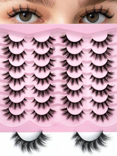 14对自然仿貂毛假睫毛 | 自然睫毛，仿貂毛效果，卡通睫毛，人造睫毛，假睫毛，猫眼款，3D浓密效果，新手友好，可重复使用，适合日常、外出、旅行、约会等各种场合