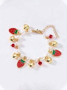 1pc Sweet & Cute Strawberry/Heart Pendant Children's Bracelet, Suitable For Daily Wear Or Gift To Friends - Multicolor - View 1