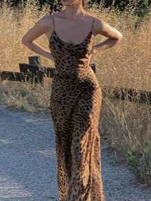 新款豹纹修身连衣裙，垂领休闲连衣裙，适合旅行、节日、休闲、度假、假日派对等场合，优雅夏季之选 - 棕色 - 查看 2