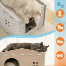 Cama y tabla rascadora plegable de fieltro 2 en 1, casa cerrada para gatos adecuada para gatos pequeños y medianos - Multicolor - Ver 9