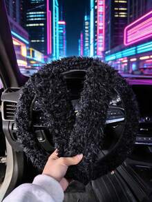 3pcs/2pcs Steering Wheel Cover And Seat Belt Shoulder Pads, Warm And Anti-Slip, Suitable For All Seasons With Long Wool - Long Wool Lamb - View 4
