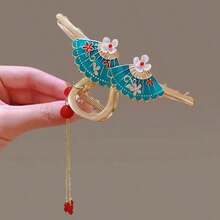 1 pieza Clip de pelo con abanico decorado con perlas y borlas de estilo vintage, elegante pinza de pelo para peinado de moño, adecuado para qipao, hanfu, uso diario, fiestas, fotografía, cumpleaños, San Valentín, Acción de Gracias, verano, vacaciones, viajes - Multicolor - Ver 5