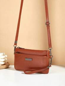 Cartera de mano larga de unicolor, bolsa con cremallera multifunción con múltiples compartimentos y ranuras para tarjetas - Marrón - Ver 7