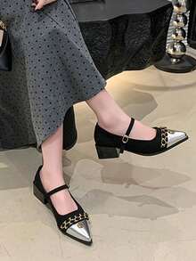 Zapatos de tacón alto y puntiagudos sexy, sandalias con tiras de strass plateadas y sin talón, elegantes tacones de estilo francés de punta abierta para primavera y verano (corren un poco pequeños) - Negro - Ver 7