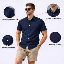 Italian Collar Shirt Short Sleeve Slim Fit Casual - 藏蓝色 - 查看 4