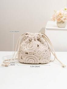 Mini New Fashion Drawstring Bucket Bag, Beach Bag - Beige - View 5