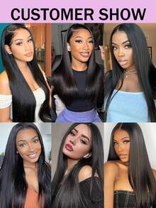 直发无胶假发，150%密度，直发蕾丝前假发，4x4预剪透明蕾丝闭合假发，即戴即走，女士自然黑 - Natural Black - 查看 6