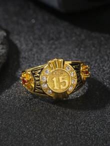 1 pieza Regalo de aniversario de 15 años de alta calidad, joya de lujo personalizada, anillo de boda de pareja de moda, compromiso, lujo con circonita roja incrustada, regalo del Día de San Valentín, cumpleaños, fiesta - Rojo - Ver 2