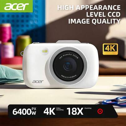 Máy ảnh kỹ thuật số ACER G7-A 4K HD, 64MP, Zoom kỹ thuật số 18X, 8 bộ lọc, khẩu độ lớn, đèn LED hỗ trợ, máy ảnh quay video vlog, thích hợp cho du lịch/bãi biển/sử dụng hàng ngày, thân thiện với người mới bắt đầu, quà tặng Lễ Tạ ơn/Giáng sinh, màu trắng.
