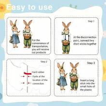 2件套经典复活节兔子和彩蛋庭院装饰，复活节庭院标牌，大型可爱塑料兔子户外草坪花园装饰 - 彩色 - 查看 4