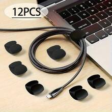 12pcs Black Multi-Functional Wire Winders, Data Cable Earphone Charger Organizer, Minimalist Portable Clips - Black - View 12