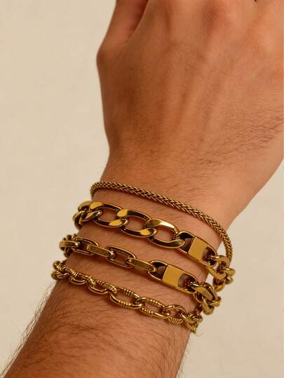 MECYLIFE 1pc Men's Hip Hop Chain Bracelet, Stainless Steel Necklace Chain Bracelet, Personalized Everyday Jewelry