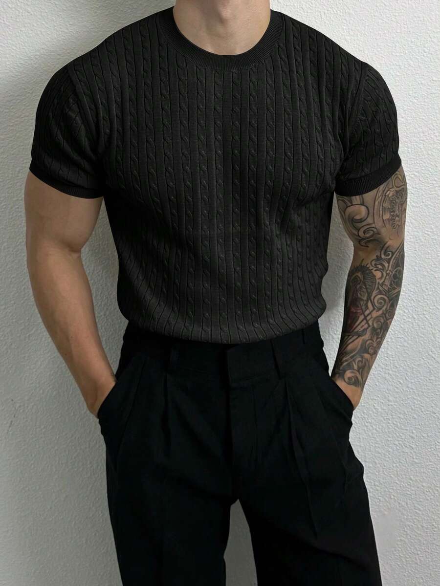 Men's Solid Color Casual Short Sleeve Knitted Top