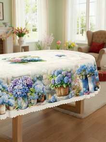 1pc Vintage Floral Tablecloth With Lace Trim, Watercolor Butterfly, Hydrangea, Sunflower And Vintage Truck Print, Waterproof And Stain-Resistant Polyester Tablecloth, Washable For Restaurant Decor, Suitable For Kitchen, Living Room, Spring Home And Mother's Day Party - Multicolor - View 6