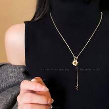 QTHOPE Merlad 复古虎眼石太阳吊坠项链，适合女士日常佩戴和节日礼物 - 金黃色 - 查看 2