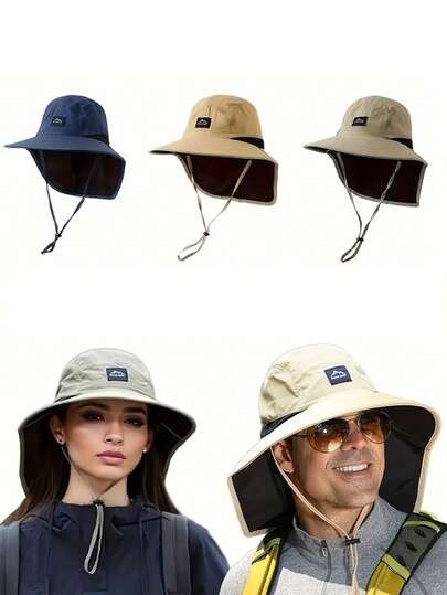1 pieza Sombrero de sol unisex de poliéster duradero, adecuado para pesca, viajes, campamento y senderismo, disponible en azul marino, negro, caqui y estilos de ropa urbana (sombrero individual)