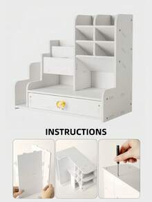 1 pieza Organizador de escritorio DIY para portalápices y almacenamiento, organizador de papelería de oficina multifuncional, taza de madera y plástico de gran capacidad - Multicolor - Ver 10