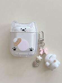 1pc 3D Cat Ear Bluetooth Earphone Case, Cute Paw Print Puppy, Compatible With Airpods 4/Pro 3, Full Protection, Girly Accessory - Multicolor - View 3