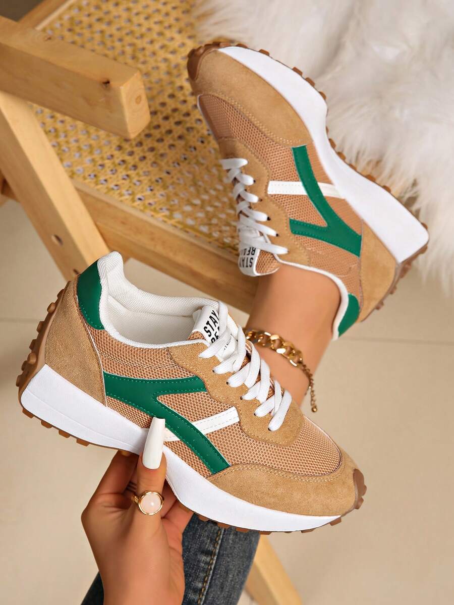 Giày thể thao chạy bộ nhẹ dành cho nữ - Buộc dây, đế bằng đa năng, chất liệu vải thoáng khí và giả da. - màu nâu - Xem 1