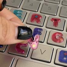 Anime-Themed Scratch-Resistant PVC Keyboard Stickers - Glossy Keycaps, Including A-Z Letters And Numbers, In Teal/Coral/Pink/Purple/Yellow/Green, Irregular QWERTY Layout, Suitable For Laptops, PCs, And Computers (Removes Without Residue) - Xem 3