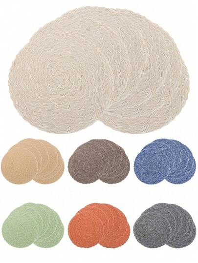 Bộ 2/4/6 tấm lót bàn tròn dệt tự nhiên, thích hợp sử dụng cho bàn ăn, có 3 kích cỡ để lựa chọn, có thể giặt được, phù hợp sử dụng trong nhà và ngoài trời, lý tưởng cho các bữa tiệc ngày lễ và tiệc cưới. (Màu be)