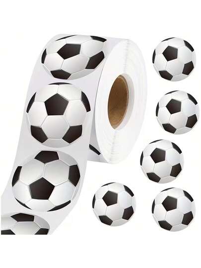 500 miếng/cuộn, nhãn dán bóng đá tự dính, trang trí tiệc chủ đề bóng đá, niêm phong túi quà, thích hợp cho đồ dùng tiệc thể thao, quà tặng đội bóng đá, tiệc sinh nhật.