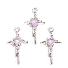 10个Y2K风格心形水晶十字架吊坠，适用于项链、手链、耳环等DIY手工饰品 - 銀色 - 查看 10