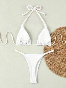 2026春夏新款女士清新柠檬白钩针比基尼泳衣，性感沙滩度假两件套泳装 - 白色 - 查看 3