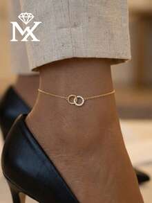 SYMFNY Dainty Interlocking Rings Anklet In 925 Sterling Silver, Cubic Zirconia Circle Ankle Bracelet, Gold Vermeil Summer Jewelry, Elegant Foot Accessory - Anklets - View 1