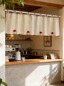 1PC Cute Red Mushroom-Shaped Japanese-Style Hanging Curtain, Small Window Curtains For Kitchens,Apartment Kitchen Curtains, Kitchen Window Valance,Cafe Style Half Curtains. - Beige - View 5