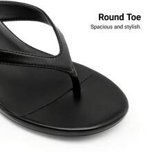Women Kitten Heel Thong Heeled Sandals Comfortable Open Toe Slip On Summer Sandals - 黑色 - 查看 8