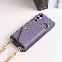 1pc Elegant Litchi Grain PU Leather Flip Cover Wallet Phone Case With Card Slots, Crossbody Strap, Ring Holder & Mirror, Compatible With Samsung Galaxy S26, S25 Edge, S24, S23, S22, S21, S20 FE, Note 20 Ultra, A17, A16, A15, A07, A52, A53, A54, A25 5G - Purple - View 5