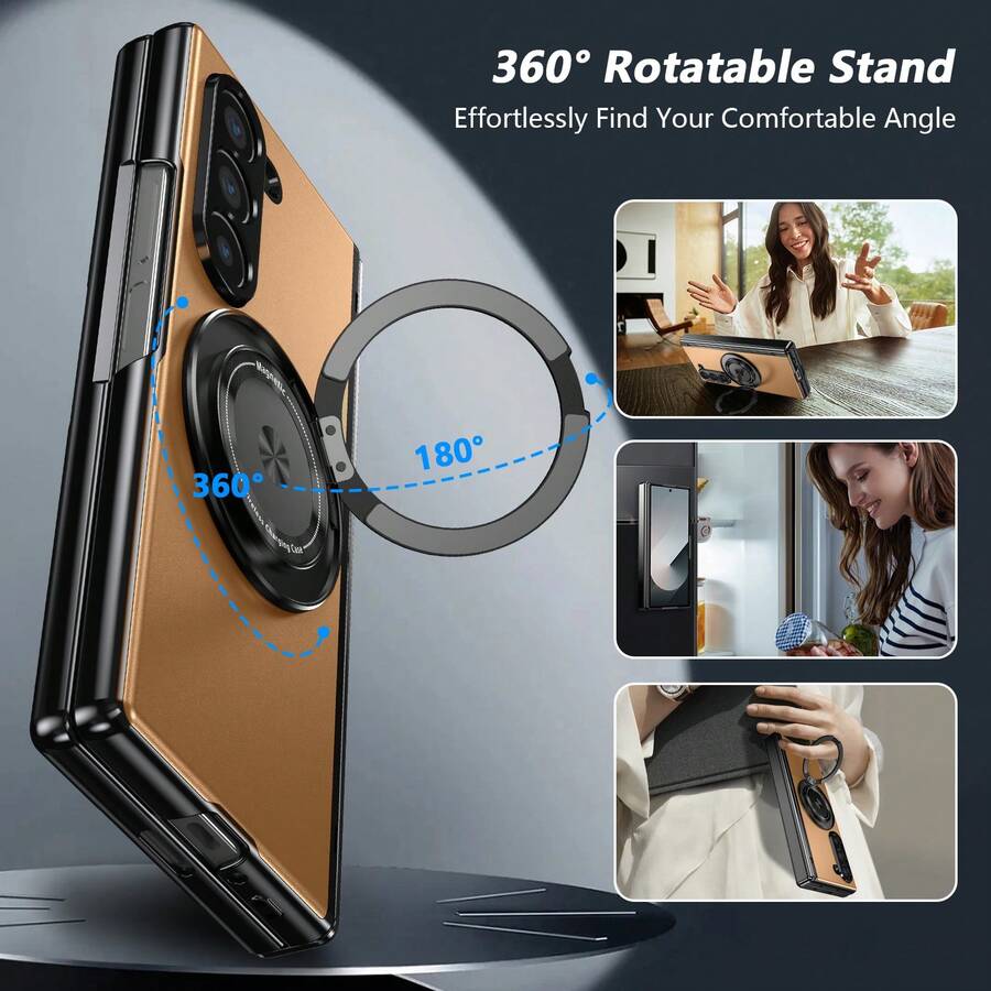 VIETAO 360度旋轉磁吸環支架手機殼,適用於 Galaxy Z Fold 8 Ultra 7 6 5 4,附螢幕保護貼與轉軸保護蓋 - 金色 - 查看 1
