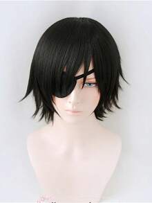 8inch Black Anime Character Hisano Cosplay Wig, Unisex Versatile Daily/Party Wear, Synthetic Fiber Full Wig With Clips - Black - View 2