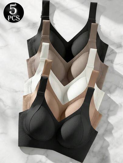 5-Piece Plus-Size Full-Cup Shaping Bra For Women, Making Large Breasts Appear Smaller, Preventing Sagging, Seamless, And Supporting Side Breast Tissue.