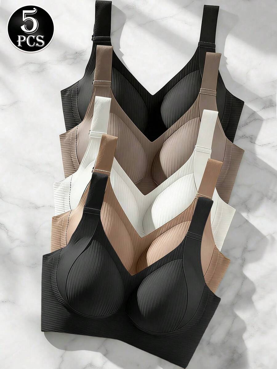 5-PCS Plus-Size Full-Cup Shaping Bra For Women, Making Large Breasts Appear Smaller, Preventing Sagging, Seamless, And Supporting Side Breast Tissue.