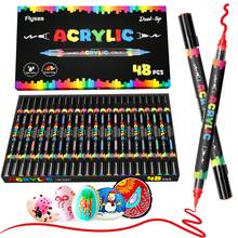 12&24&48&60&72&168 Colors Dual Tip Markers, Self-Inking Brush & Fine Tip, Water-Based Acrylic Paint Pens, High Coverage, Suitable For Black Paper & Stone Painting, Applicable For DIY Crafts On Plastic, Glass, Metal, Bamboo, Canvas, Rock, Ceramic, Fabric And More, Also Suitable For Professional Art Painting - Multicolor - View 5