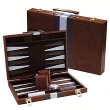 18 Inch Premium Leather Backgammon Board Game Set For Adults Classic Game - Brown - View 1