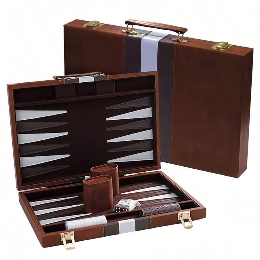 18 Inch Premium Leather Backgammon Board Game Set For Adults Classic Game - Brown - View 1