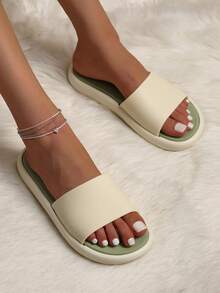 luofu 罗福新款夏季时尚简约女士室内防滑浴室拖鞋，厚橡胶底户外女士沙滩凉鞋 - 綠色 - 查看 5