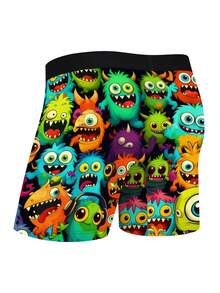 Men's Patchwork Cartoon Print Casual Everyday Briefs - Black - View 3