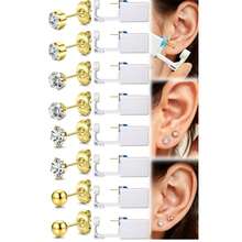 8 piezas Kit de perforación de orejas desechable con pistola de perforación, kit de perforación de orejas con aretes de circonita cúbica de 4 o 6 puntas, con bolas de 3 mm de diámetro, herramienta de perforación de orejas color dorado - Multicolor - Ver 8