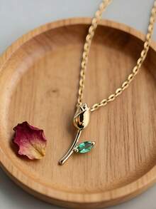 1pc S925 Sterling Silver Zirconia Inlaid Tulip Pendant Necklace, Sweet & Cute Rose Flower Minimalist Delicate Clavicle Chain, Suitable For Girls, Students For Daily Wear - Tulip - View 6