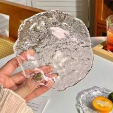 Asymmetrical Glacier Glass Fruit Plate, Cake Dessert Plate, Snack Plate, Small Dish For Desserts And Appetizers, Ins Style - Pink - View 4