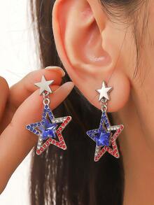 American Independence Day Star-Shaped National Flag Earrings, Independence Day Earring Pendant - Multicolor - View 4