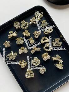 随机15个女士金色发爪，时尚、优雅、可爱，镶嵌闪亮水钻，心形皇冠造型，多款小发爪套装，适合日常佩戴和派对佩戴，女士发饰，女士配饰，夏季沙滩发夹度假发夹，假日旅行礼物 - 彩色 - 查看 5